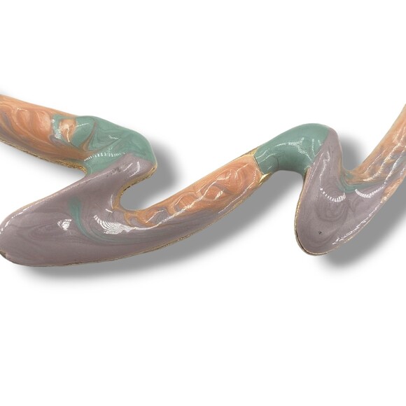 Vintage Gold Tone Chain Necklace Pastel Enamel Zig Zag Wave Design 1980s - Picture 3 of 6